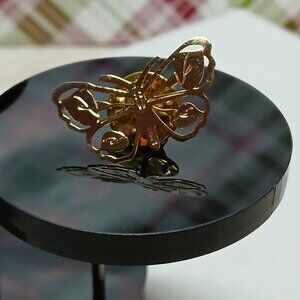 Vintage Gold Tone Metal Butterfly Brooch Pin Costume Jewelry #12W